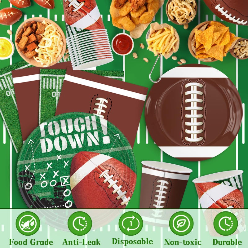 Bolake 140PCS Football Party Supplies Tableware Set Serve 24, Football Birthday Party Decorations Includes Plates Napkins Cups Banner Balloons Cake ToppersTablecloth for Football Themed Party Supplies - Image 3
